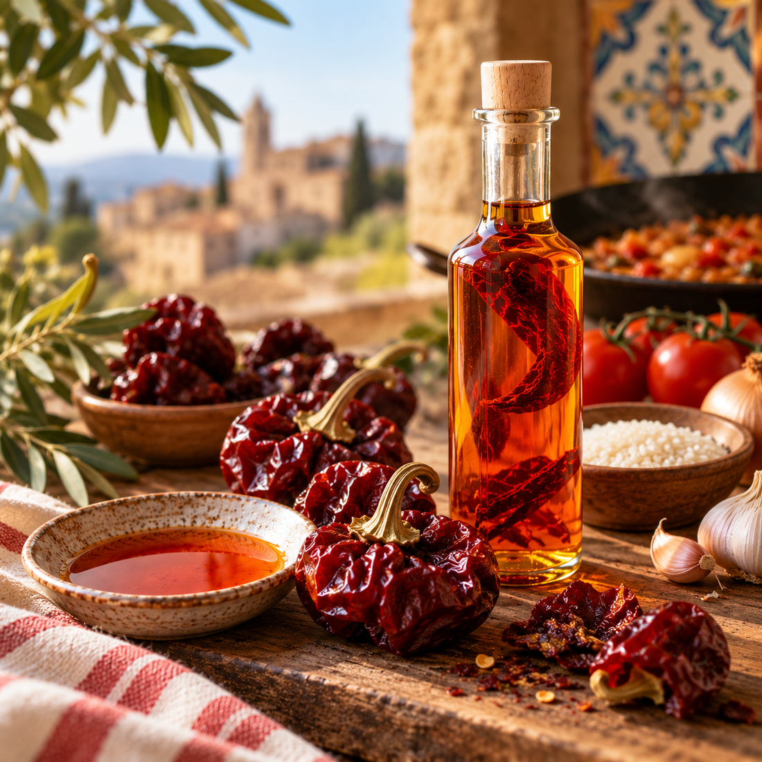 Huile et piment Niora : la douceur fruitée du poivron rôti